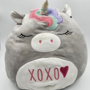 Squishmallows Teresa the Grey‎ Unicorn XOXO Heart Plush 16" Kellytoy 2020 Q044